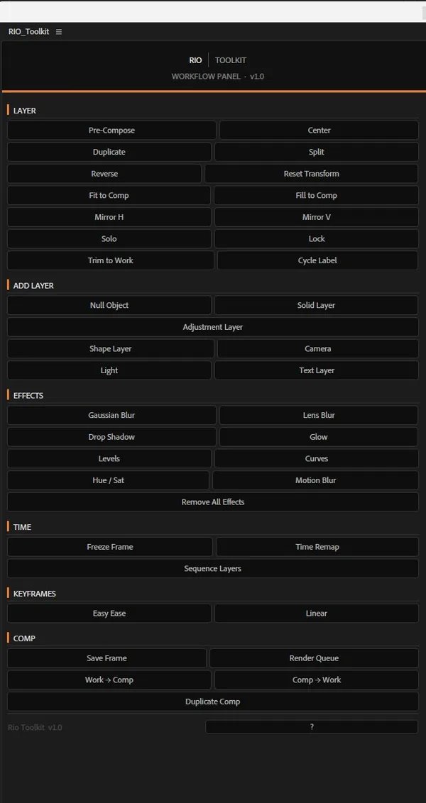 Rio Tools panel in After Effects
